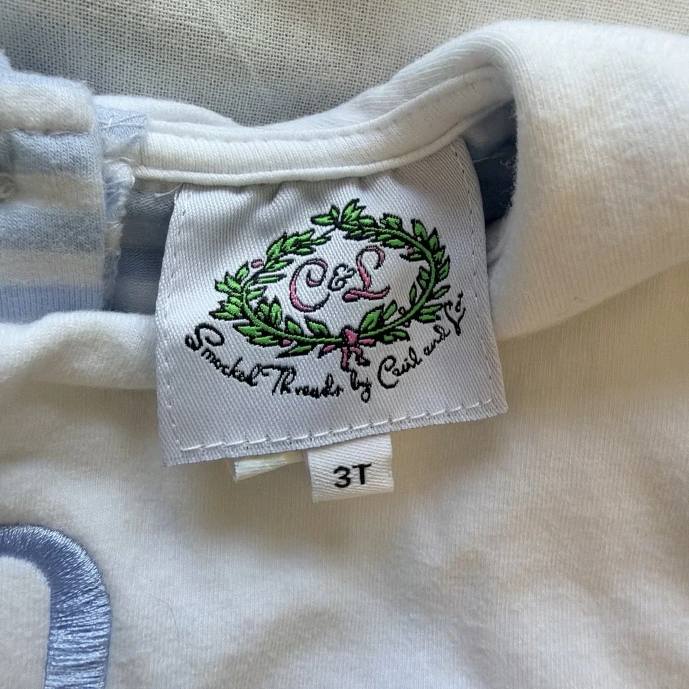 Cecil and Lou Blue White Stripe Monogrammed 